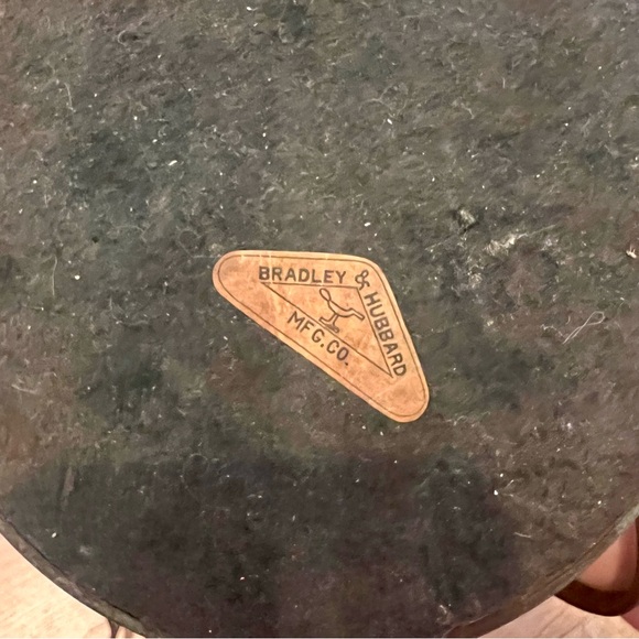 Antique 1900s Bradley & Hubbard Filigree Metal & 6 Slag Glass Panels Table Lamp - Picture 7 of 8